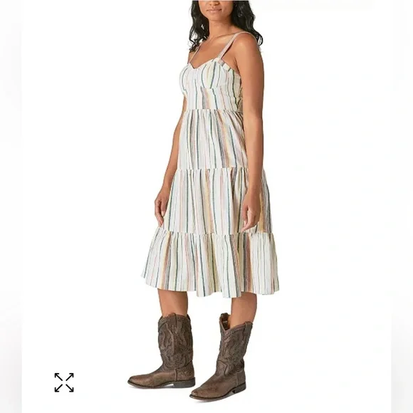 NWT Lucky Brand Women's Striped Corset Maxi Stripes Cotton Linen Dress Size M - Picture 4 of 12